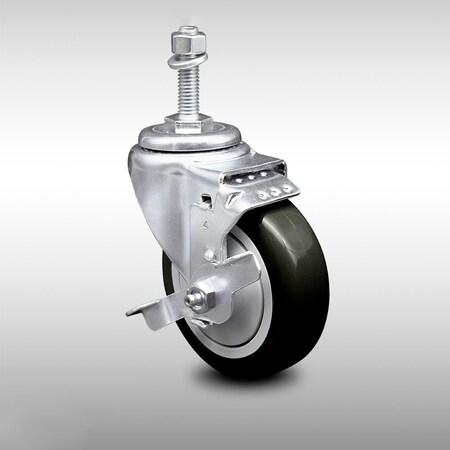 Service Caster 4 Inch SS Black Polyurethane Swivel 3/8 Inch Threaded Stem Caster with Brake SCC SCC-SSTS20S414-PPUB-BLK-TLB-381615